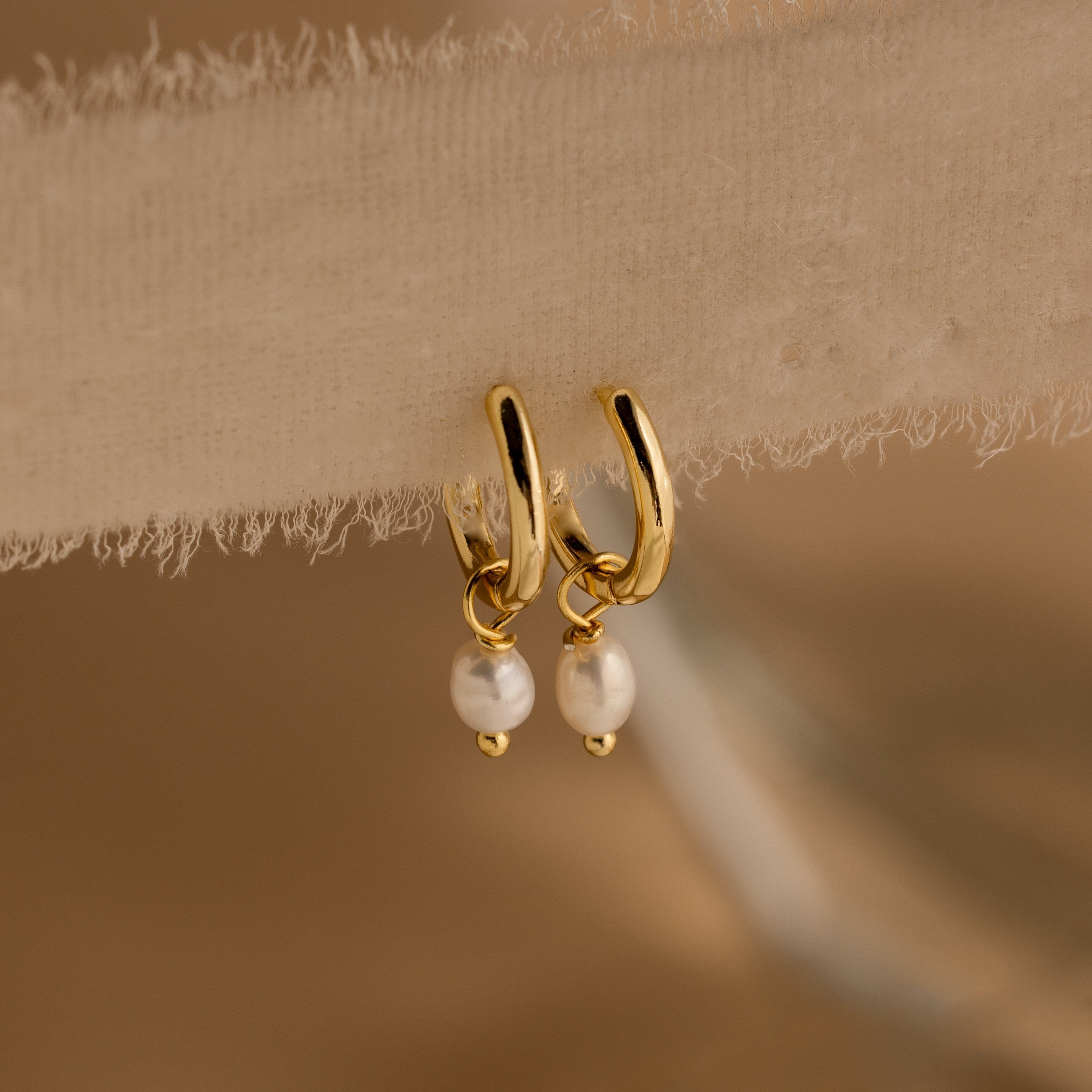 Dainty Pearl Huggies 18K Gold